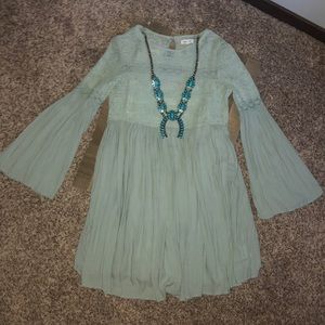 Teal Bell Sleeve Dress